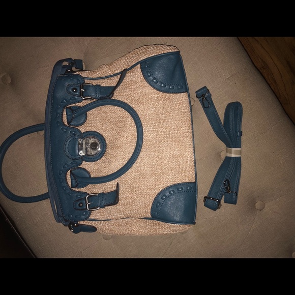 Blue and straw raffia satchel - Picture 3 of 3